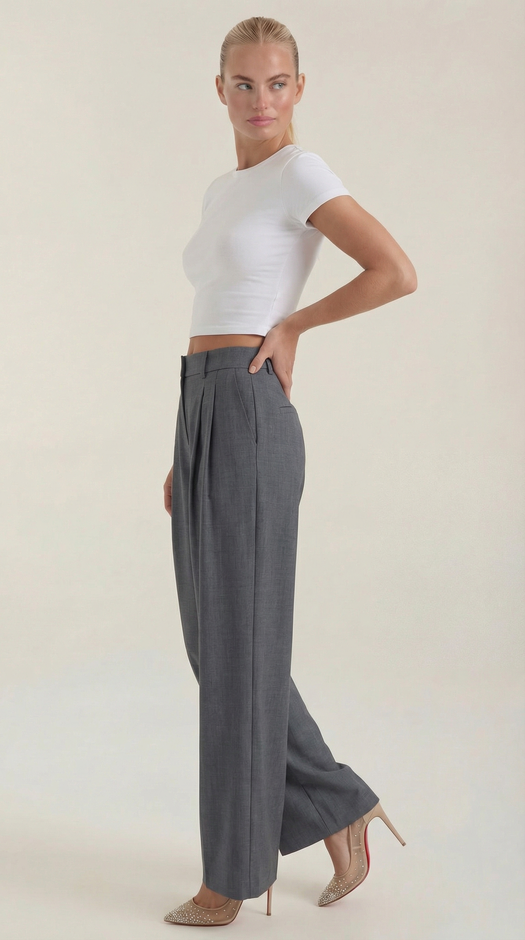 Courtney Hoge Taille Plissé Broek