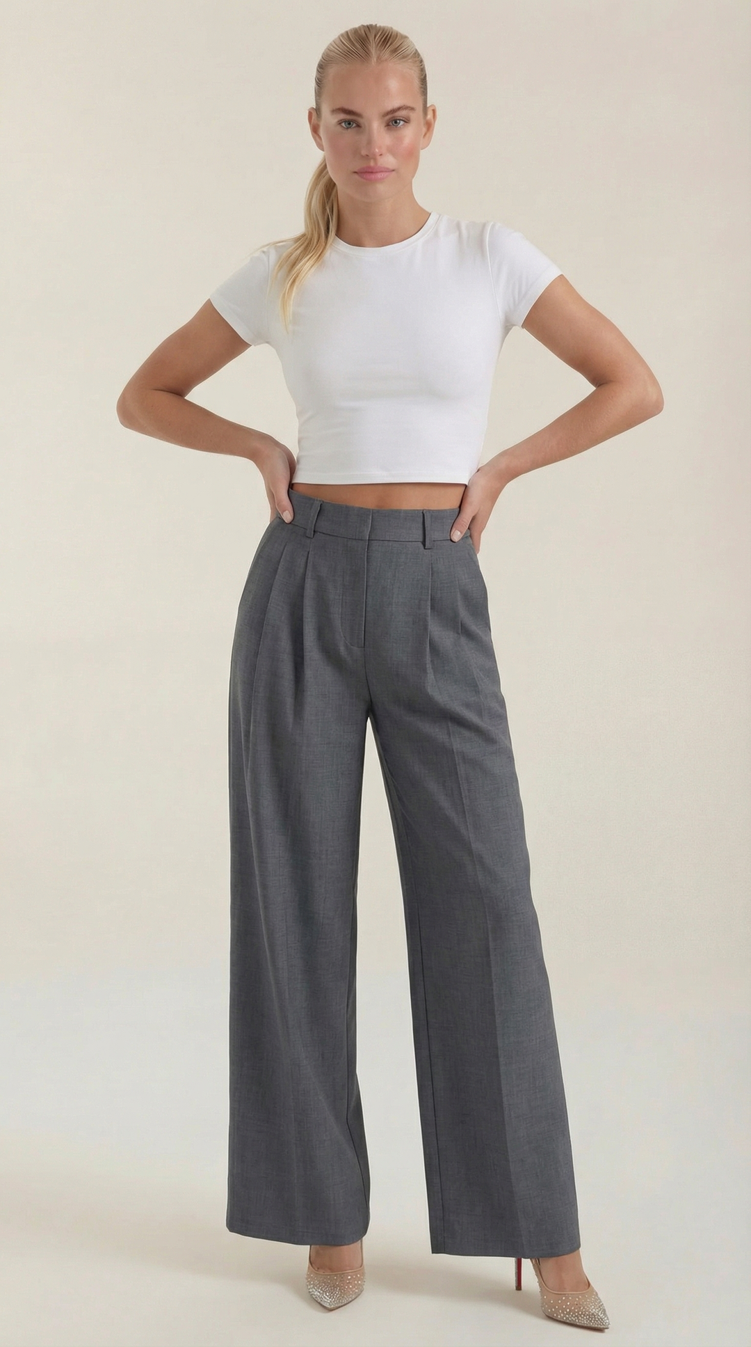 Courtney Hoge Taille Plissé Broek