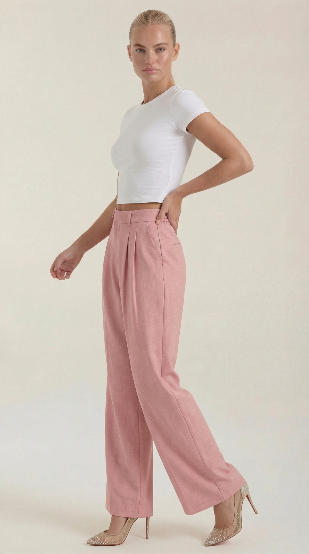 Courtney Hoge Taille Plissé Broek
