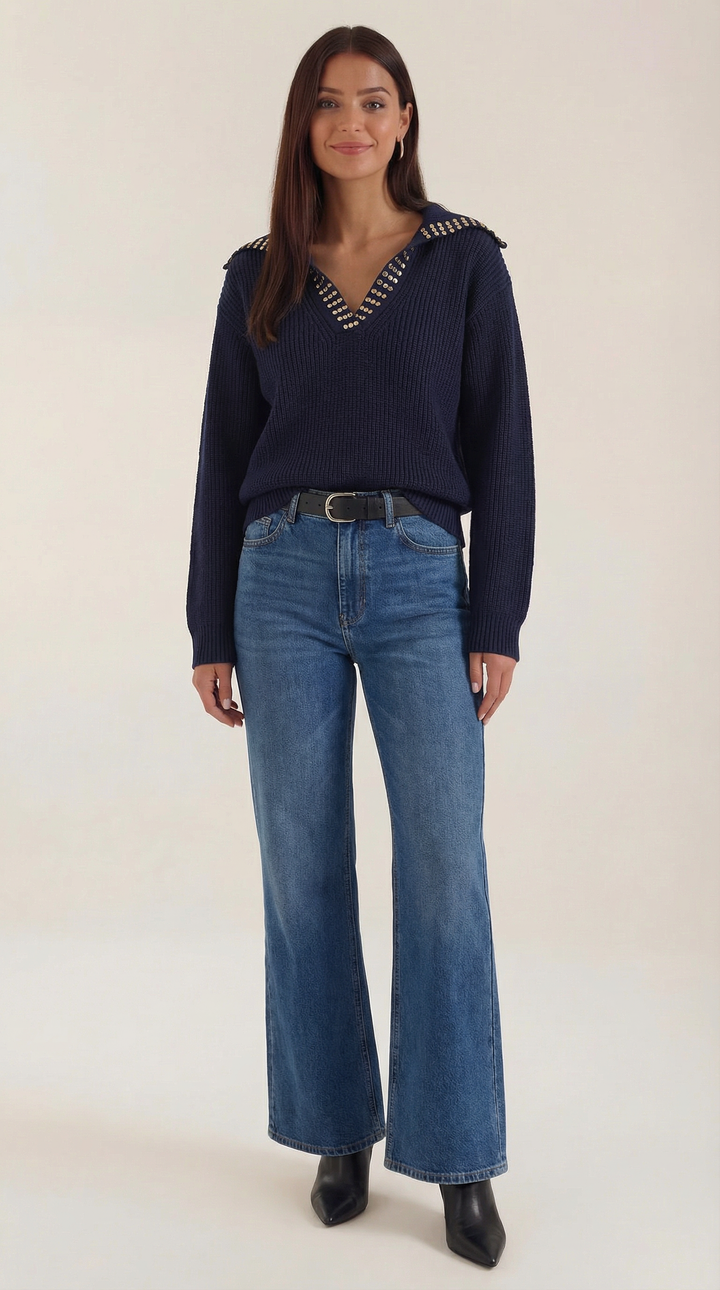Darlene wol sweater met studs-kraag