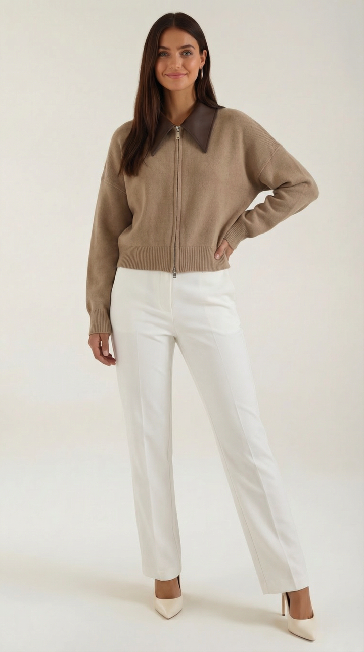Irene Gebreide Korte Mouwen Polo Shirt