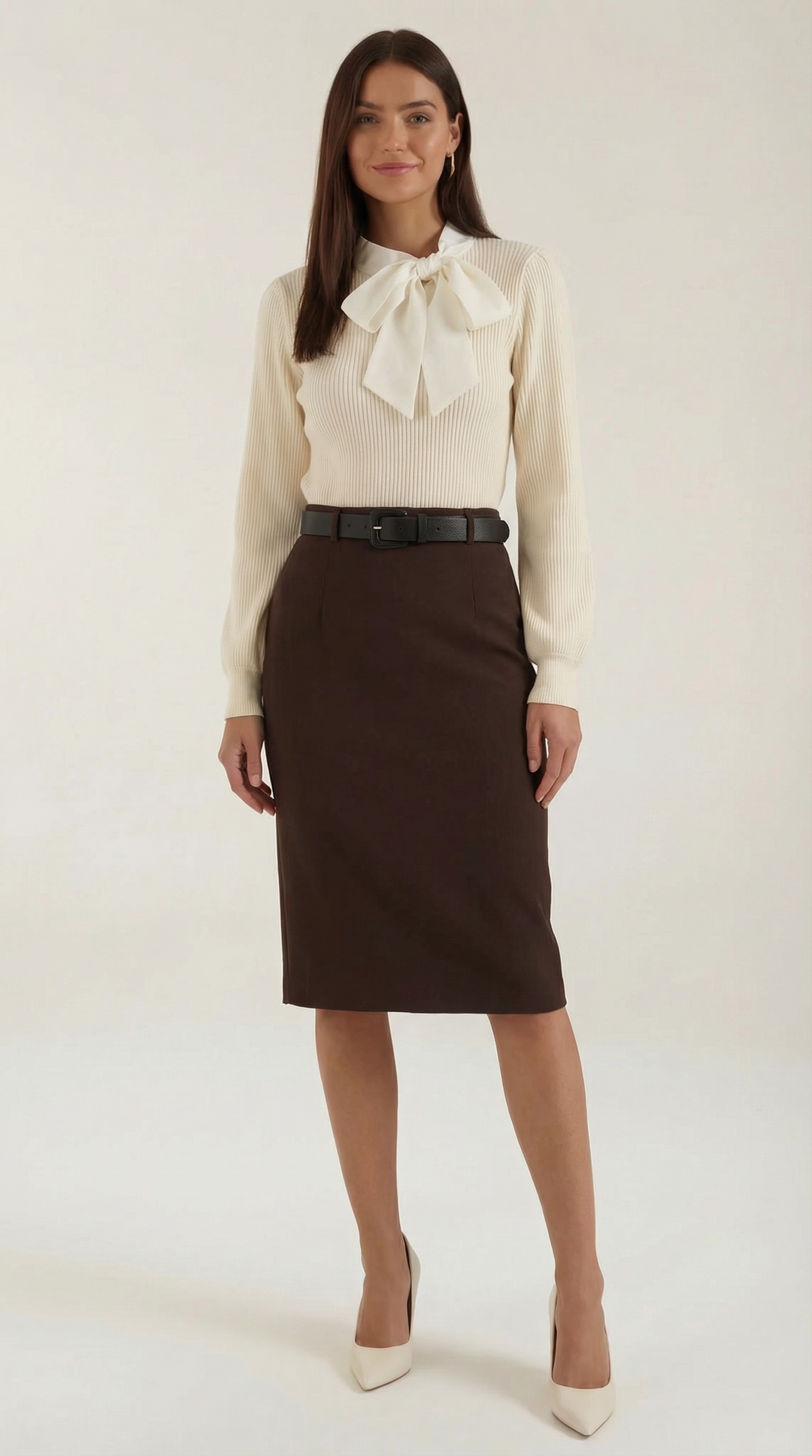Jacqueline Ribgebreide Trui met Decoratieve Strik