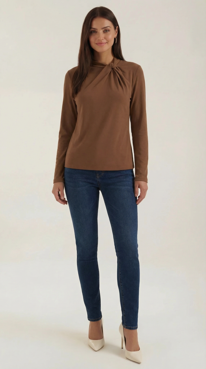 Jamie mock-neck blouse met strik