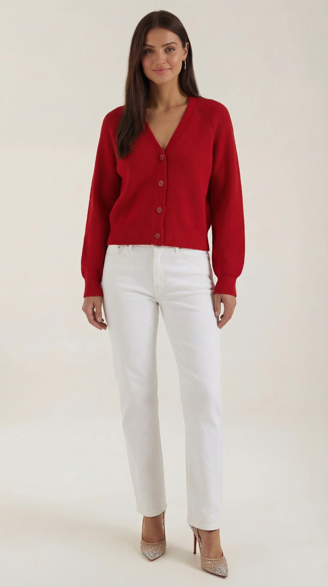 Jessica V-hals knopen cardigan