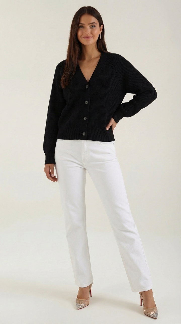 Jessica V-hals knopen cardigan