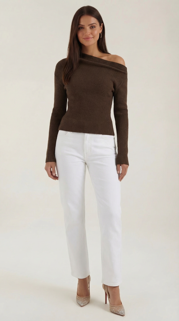 Asymmetrische Shirley Gebreide Top