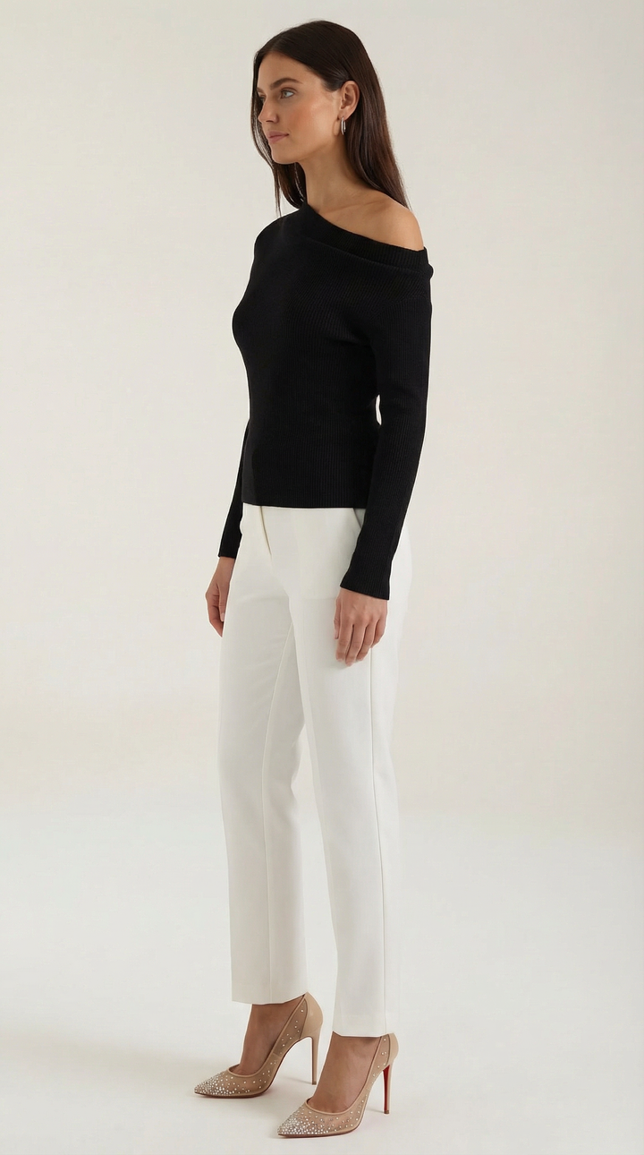 Asymmetrische Shirley Gebreide Top