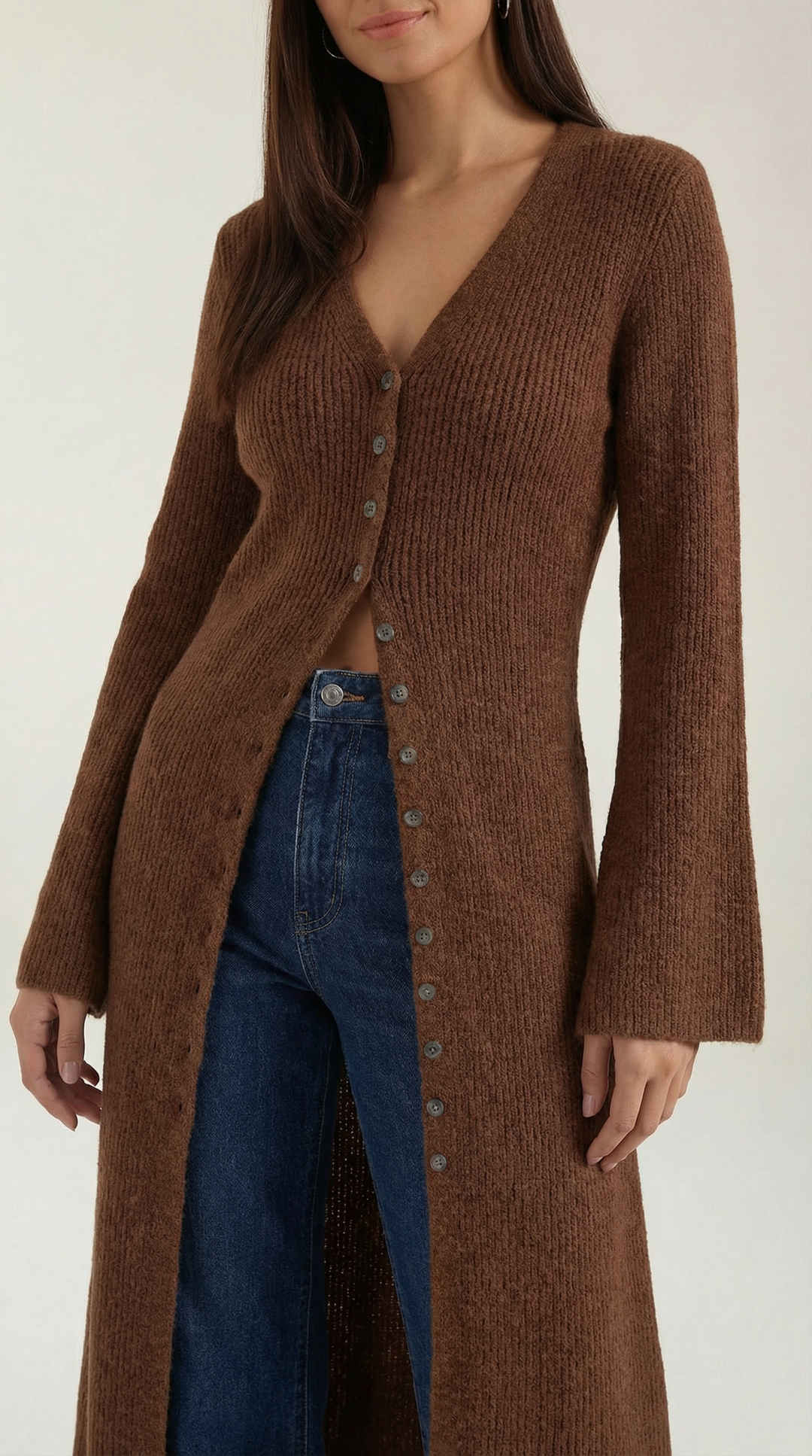 'Valerie' Maxi Gebreide Cardigan met V-hals