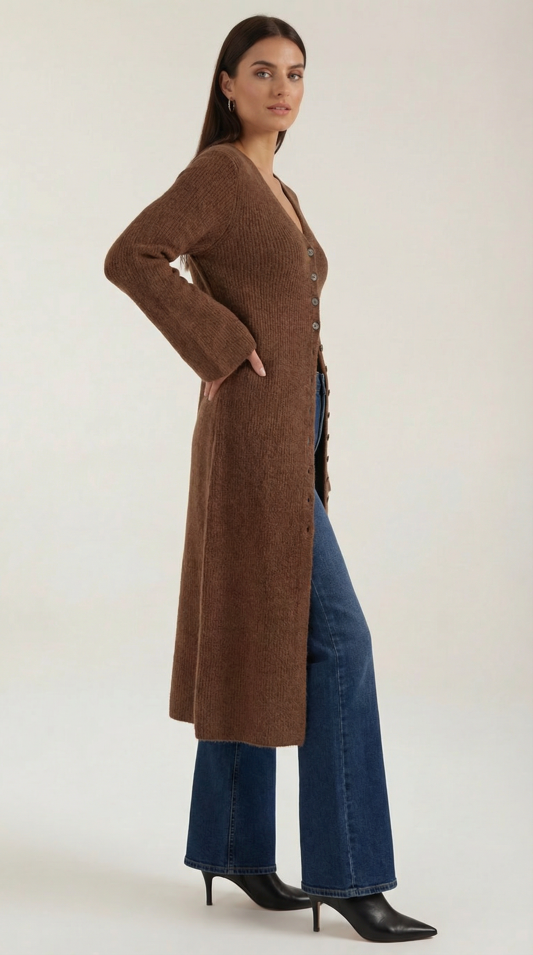 'Valerie' Maxi Gebreide Cardigan met V-hals