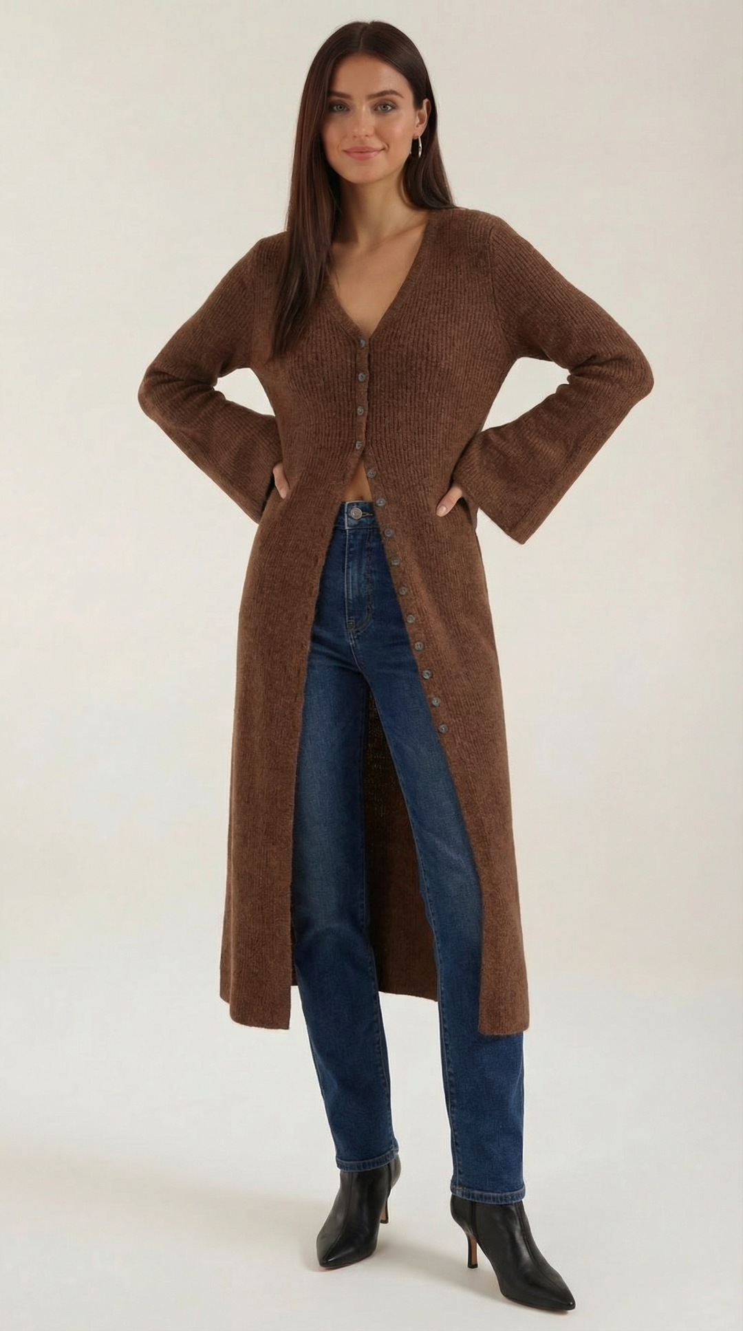 'Valerie' Maxi Gebreide Cardigan met V-hals