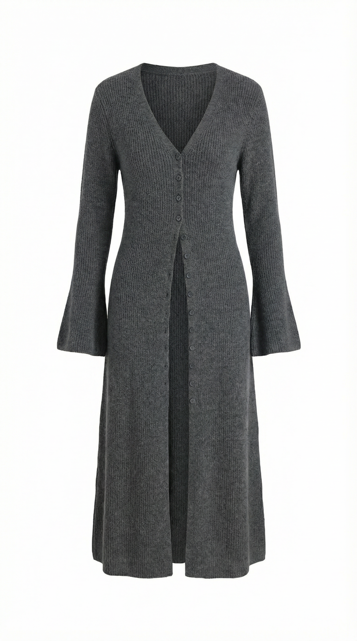 'Valerie' Maxi Gebreide Cardigan met V-hals