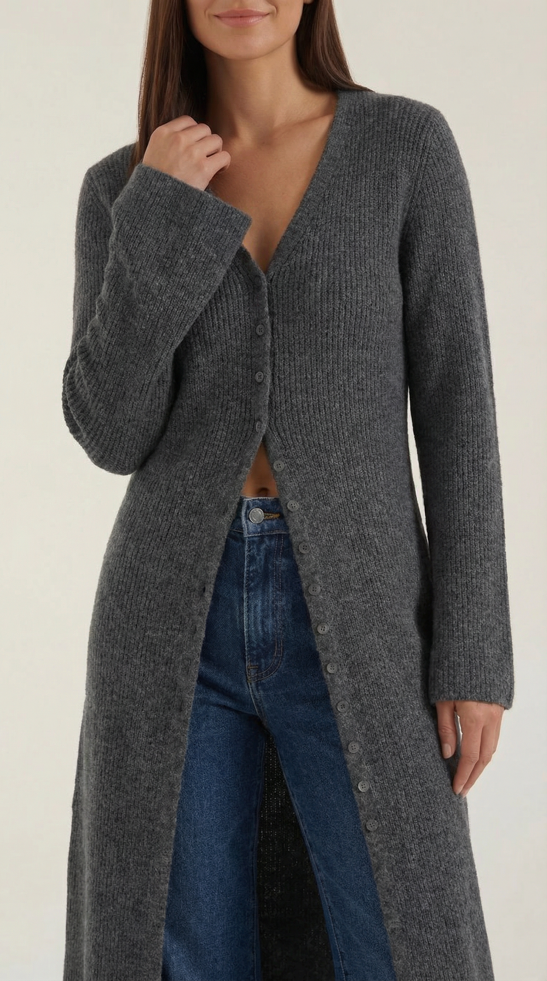 'Valerie' Maxi Gebreide Cardigan met V-hals