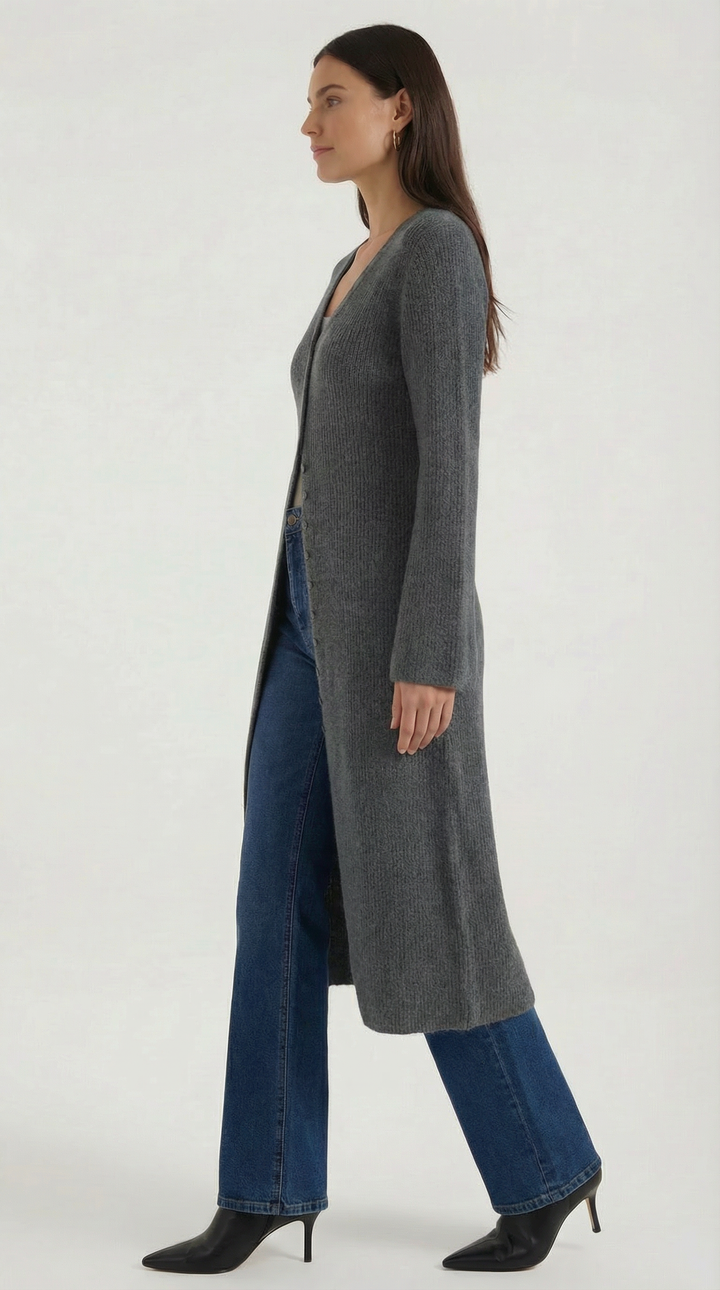 'Valerie' Maxi Gebreide Cardigan met V-hals