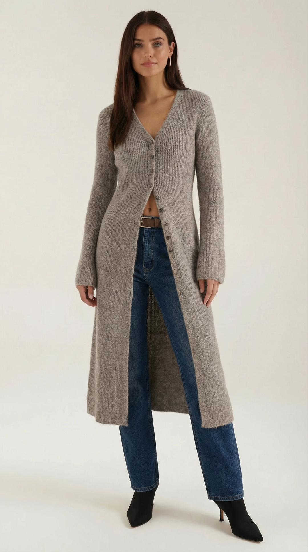'Valerie' Maxi Gebreide Cardigan met V-hals