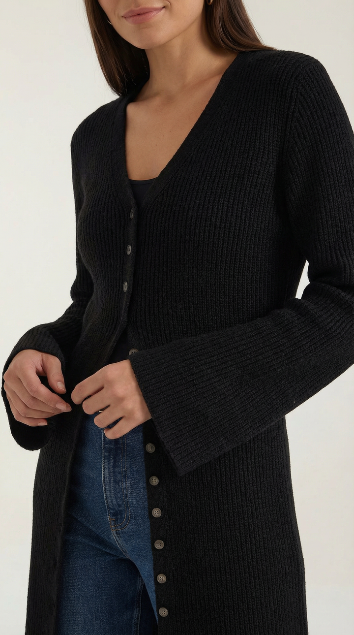 'Valerie' Maxi Gebreide Cardigan met V-hals
