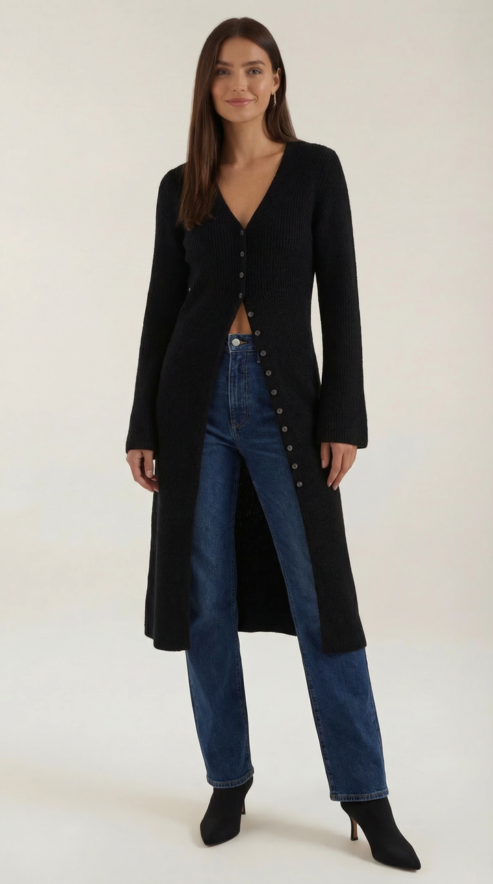'Valerie' Maxi Gebreide Cardigan met V-hals