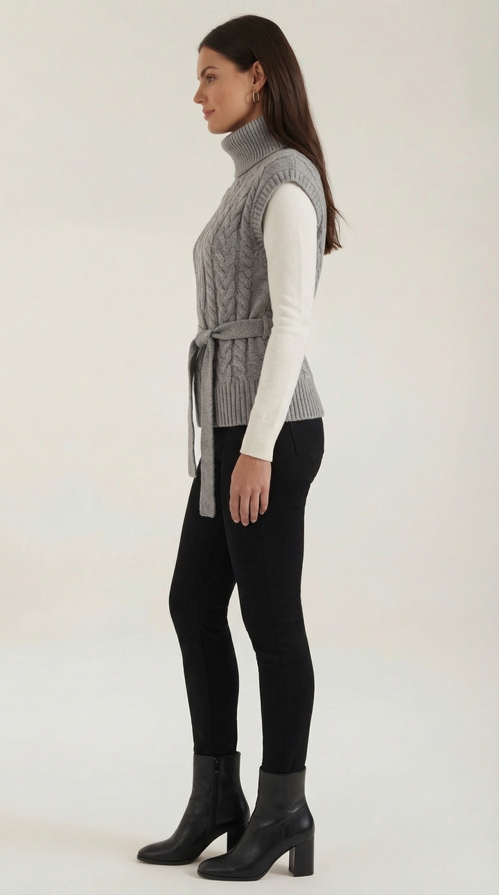 Wendy hoge hals kabelgebreide vest
