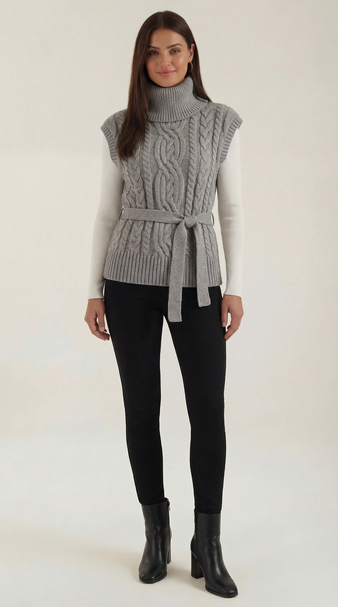 Wendy hoge hals kabelgebreide vest