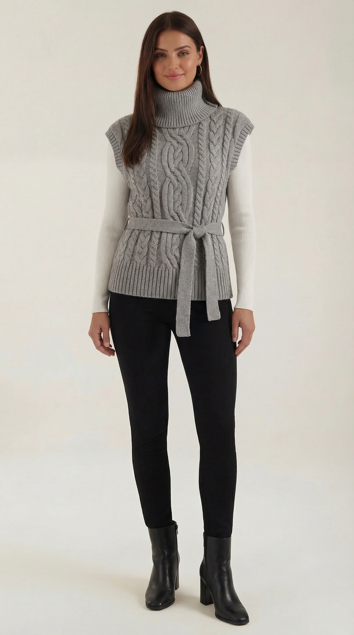 Wendy hoge hals kabelgebreide vest