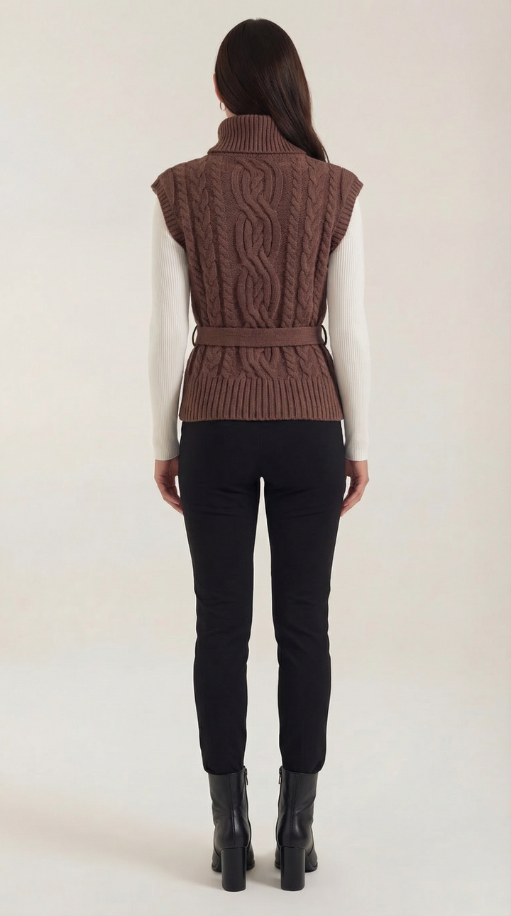 Wendy hoge hals kabelgebreide vest