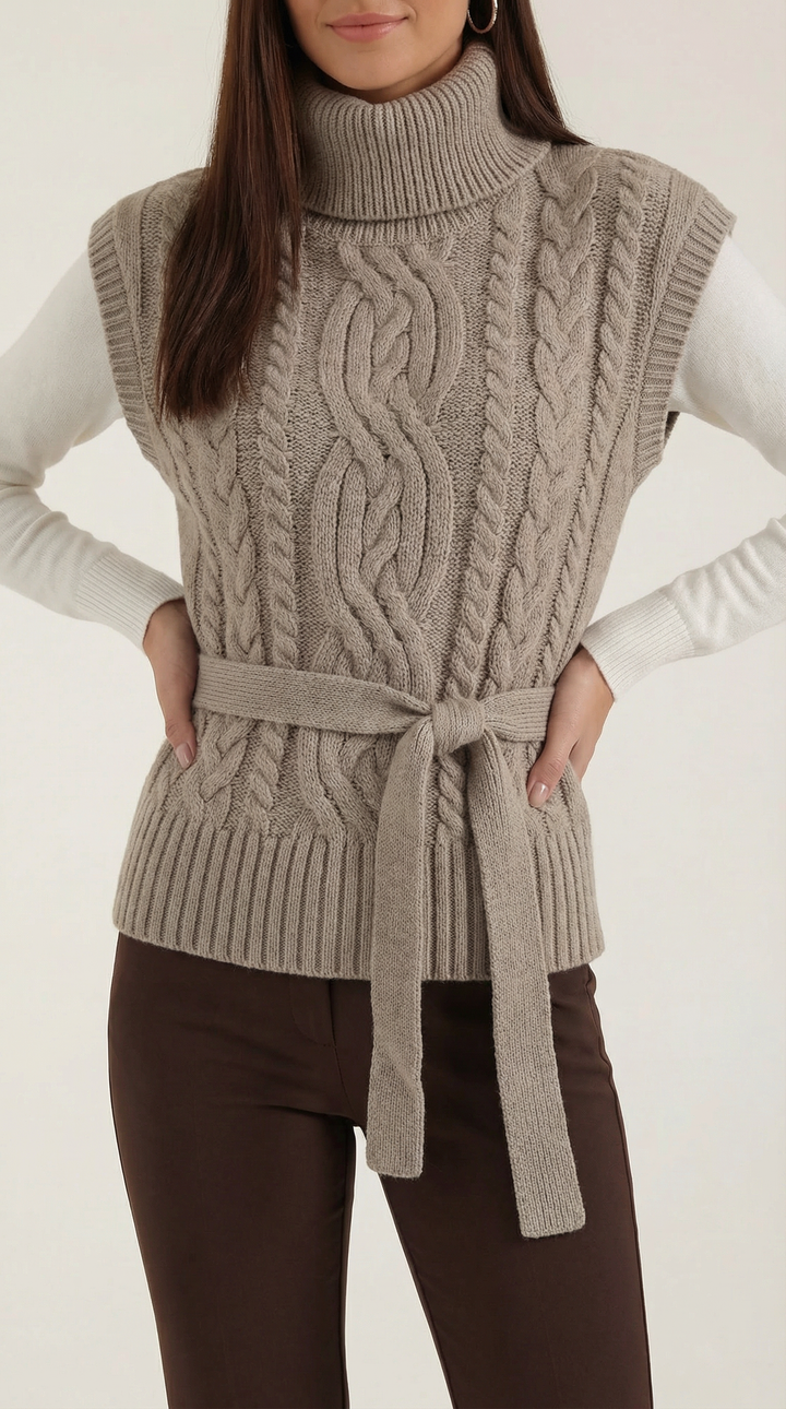 Wendy hoge hals kabelgebreide vest