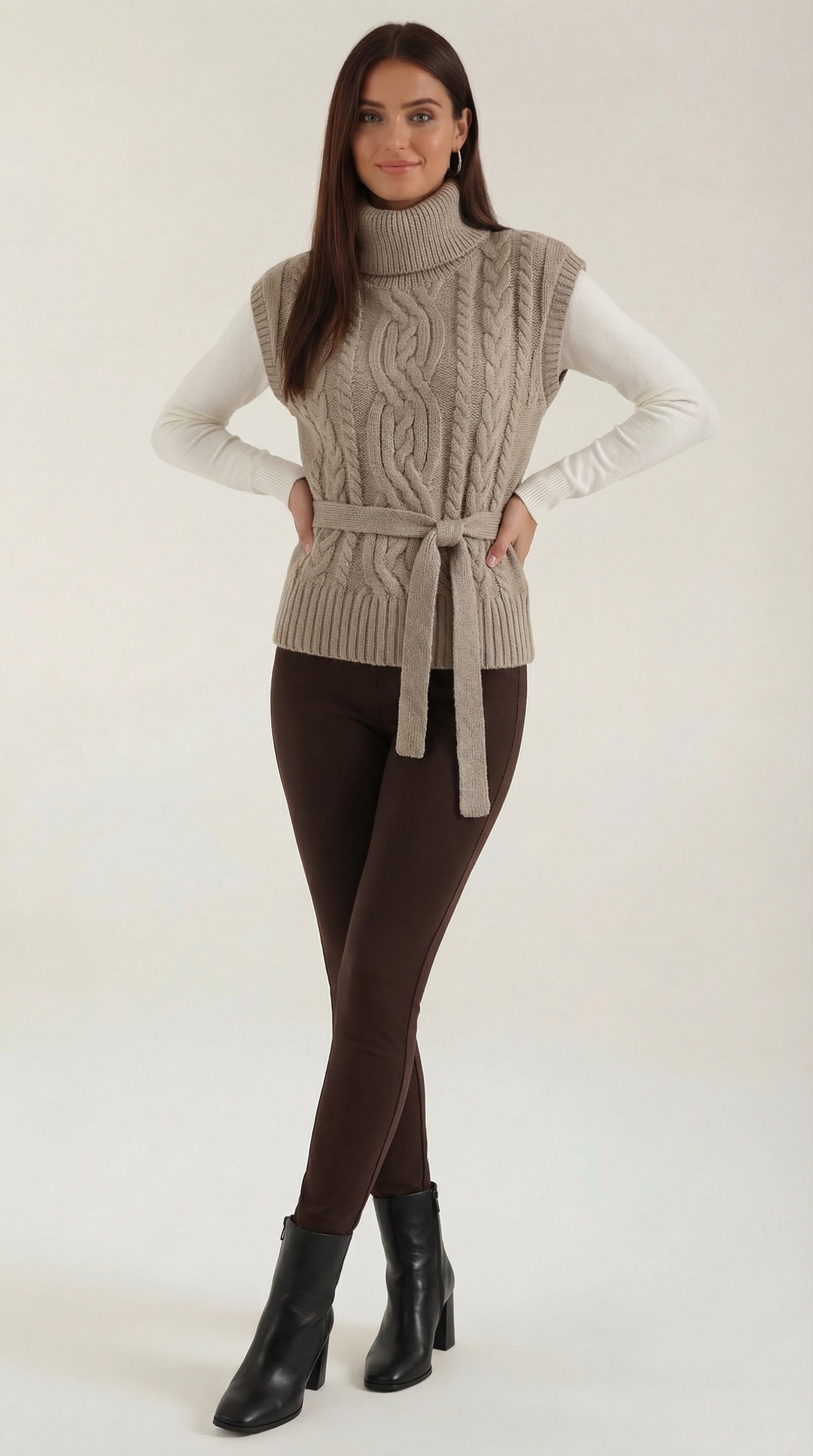 Wendy hoge hals kabelgebreide vest