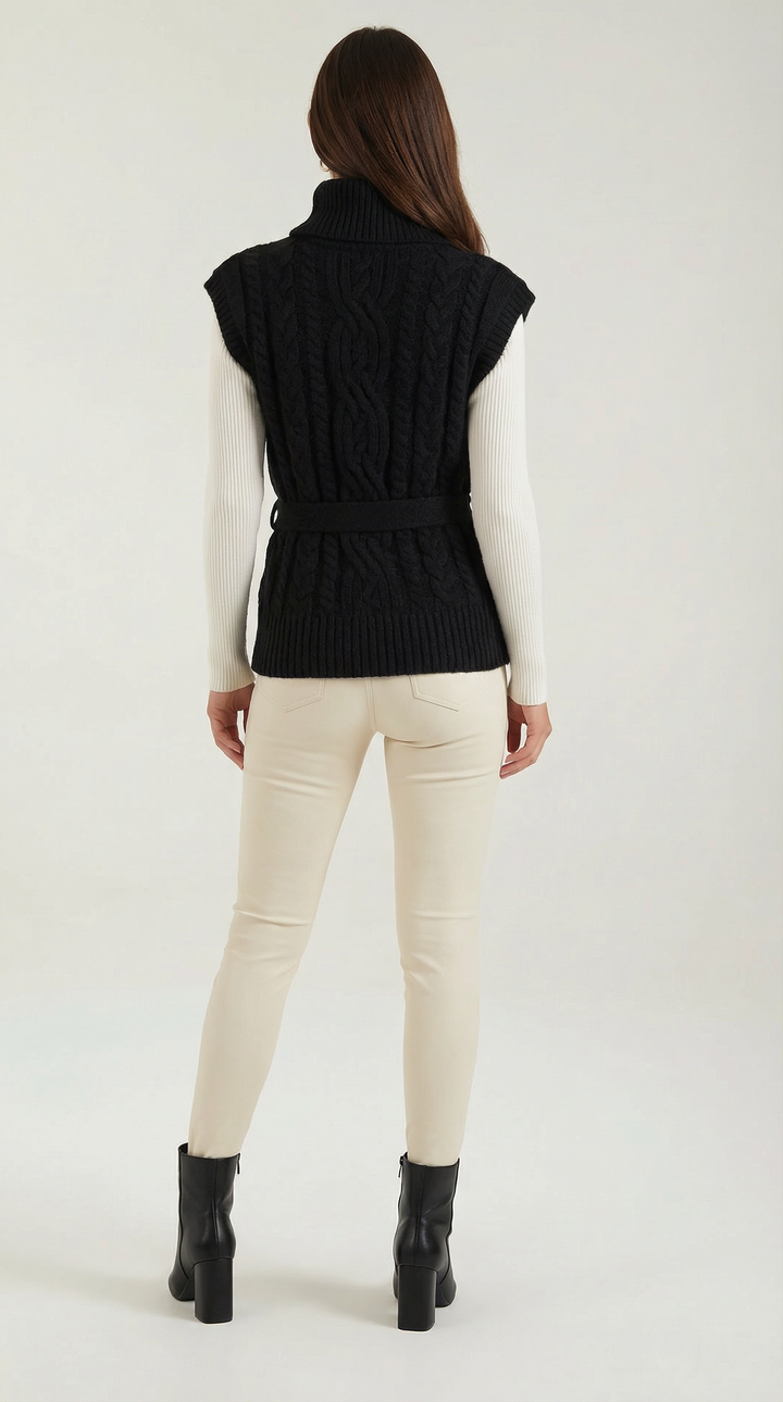 Wendy hoge hals kabelgebreide vest