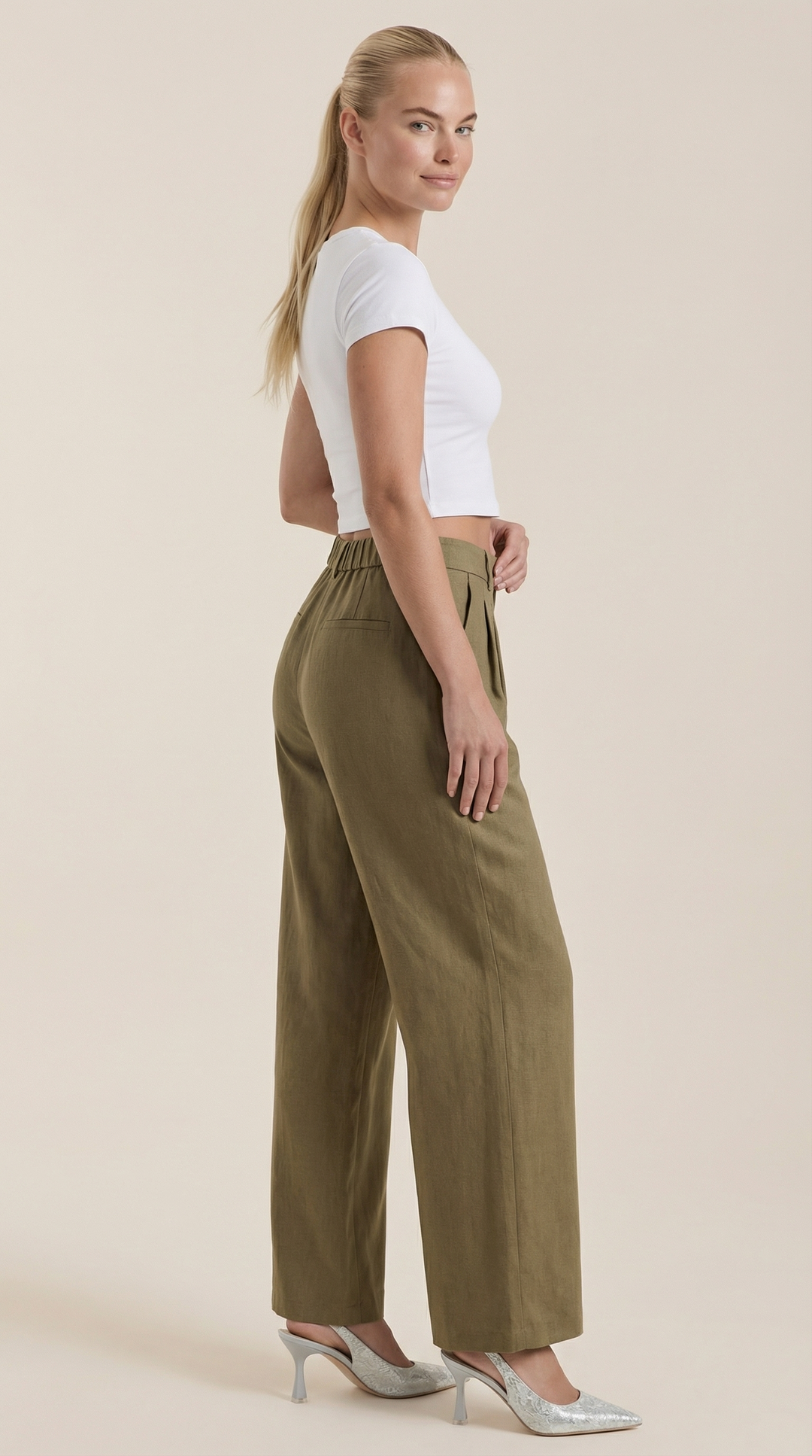 Courtney Hoge Taille Plissé Broek