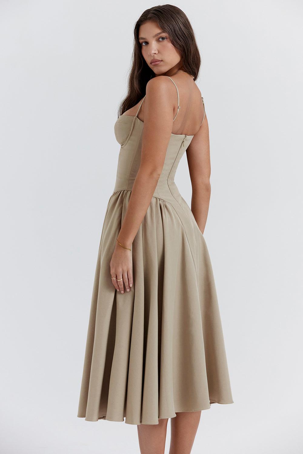 Amaya | Elegante Twill Korset Midi Jurk