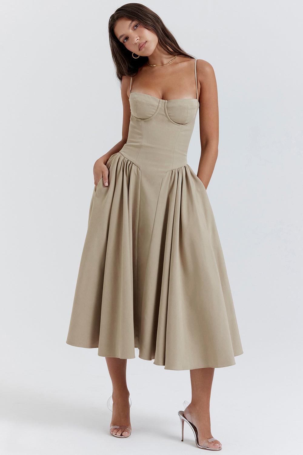 Amaya | Elegante Twill Korset Midi Jurk