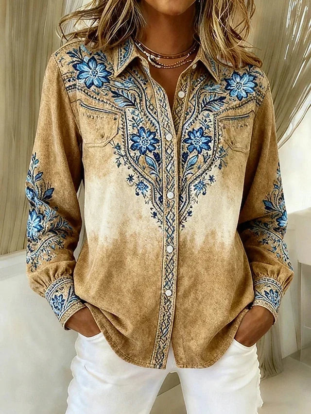 Tucson™ | Vintage Westerse Blouse met Bloemen en Knopen