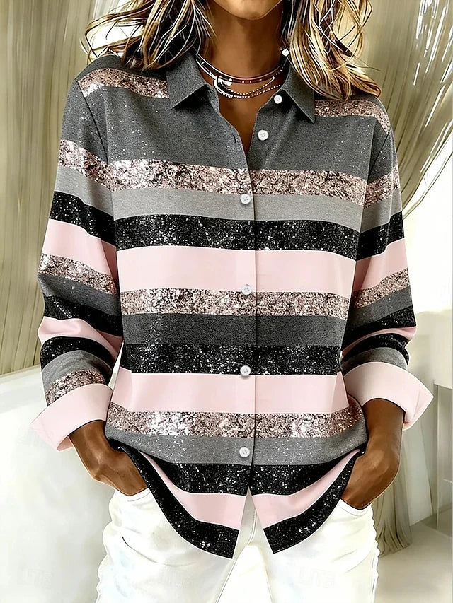 Evancline™ | Blouse met Horizontale Strepen en Knopen